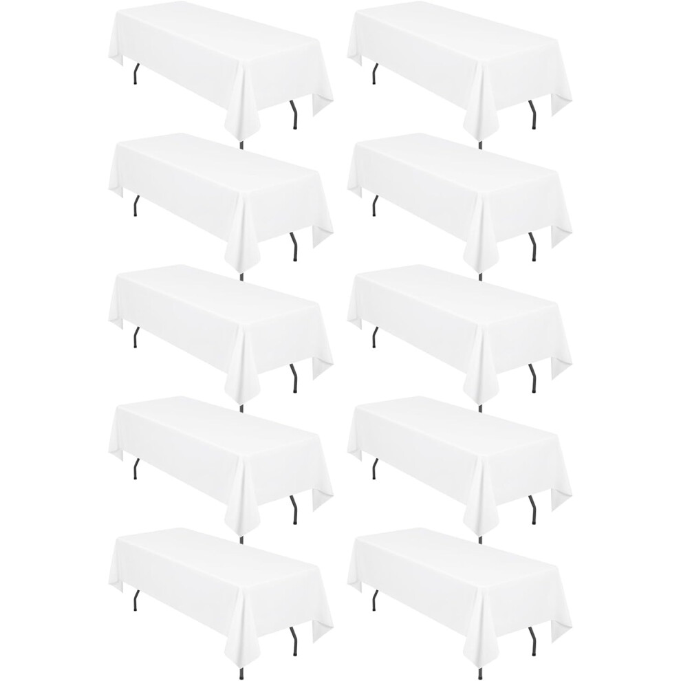 (10 Pack 60 x 102 inch(153x260cm), White) White Tablecloth Polyester Table Cloth for 6 Ft Rectangle Tables,Stain and Wrinkle Resistant Washable Fabric Table Covers for Wedding,Restaurant,Party