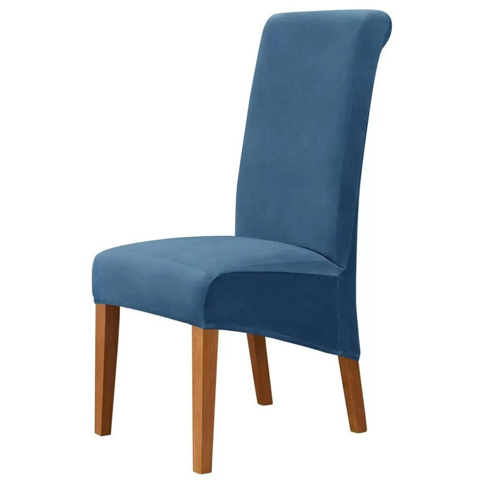 (blue, Universal) Solid color velvet elastic chair cover household cloth art silver fox velvet dining chair hotel high back chair cover