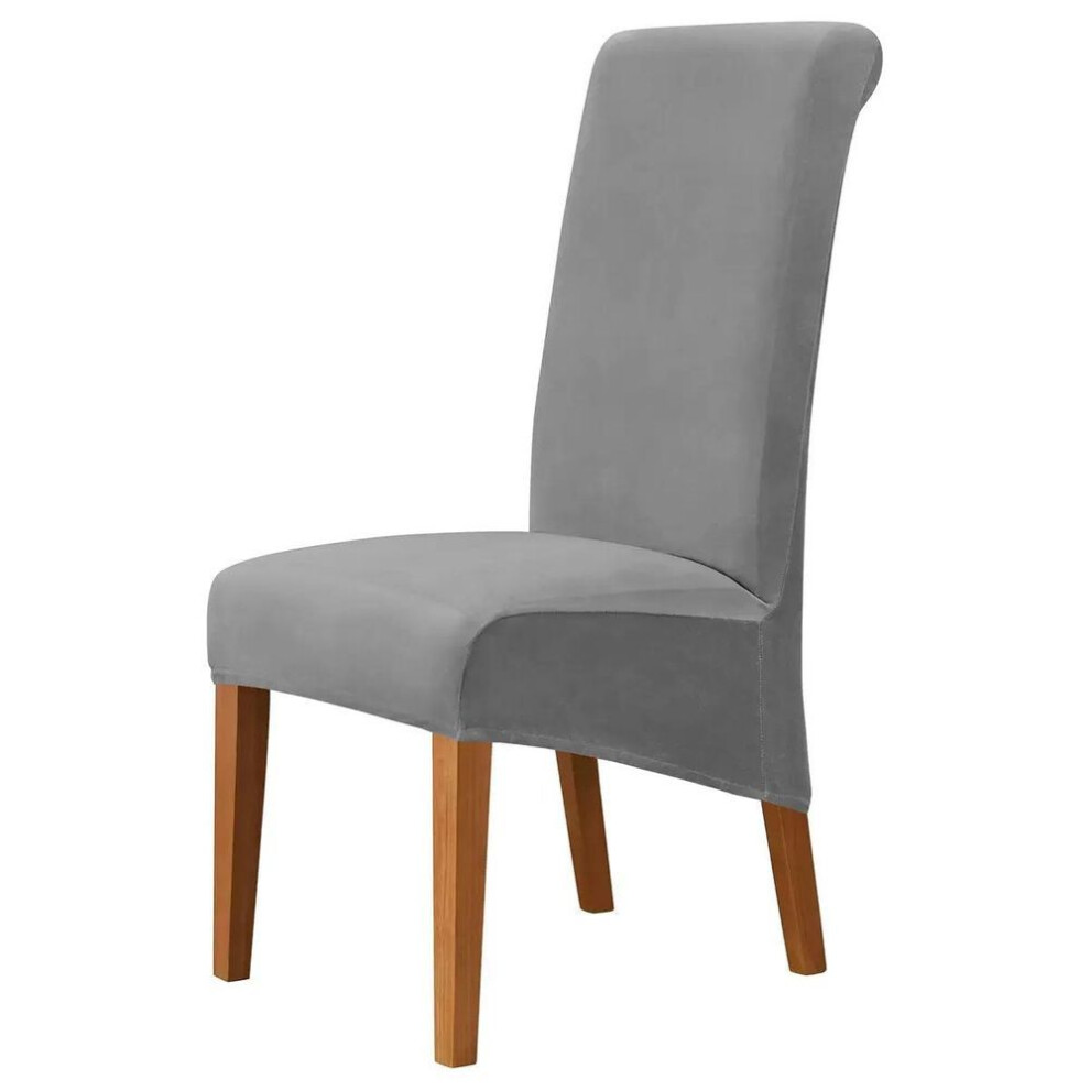 (grey, Universal) Solid color velvet elastic chair cover household cloth art silver fox velvet dining chair hotel high back chair cover