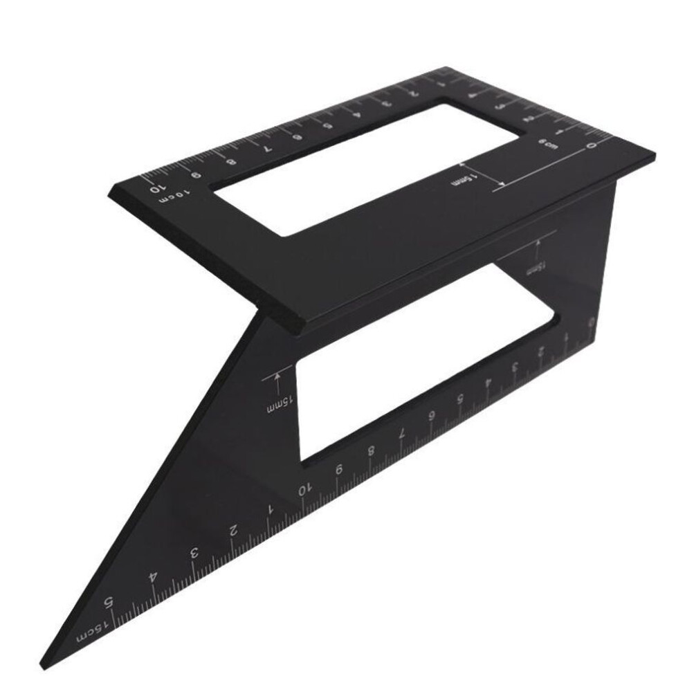 (black) 1pc Multifunctional Aluminum Woodwork Scriber T Ruler Multifunction Square 45/90 Degree Gauge Angle Ruler Measuring Woodworking Tool