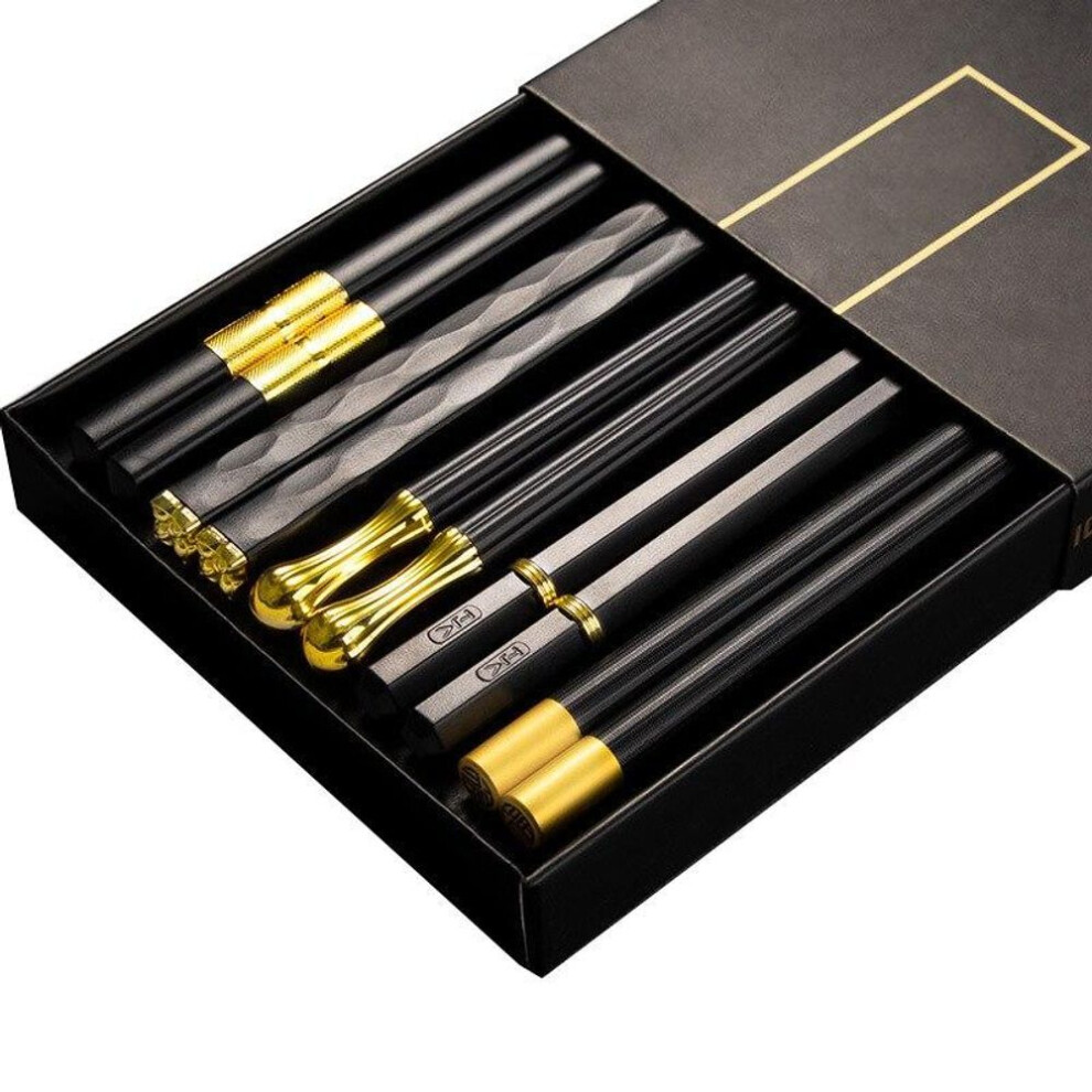 (a-style) 5 Pairs Black Chopsticks Chinese Food Sushi Sticks Reusable Korean Non-slip Chopsticks Set Alloy Tableware Palillos Chinos