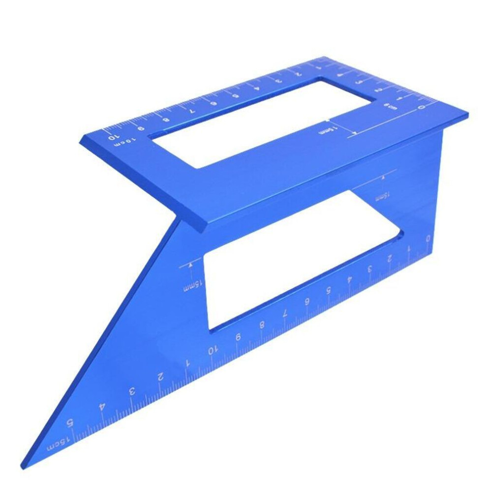 (blue) 1pc Multifunctional Aluminum Woodwork Scriber T Ruler Multifunction Square 45/90 Degree Gauge Angle Ruler Measuring Woodworking Tool