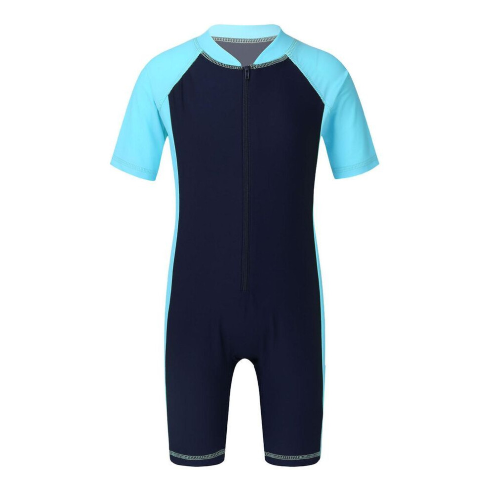 (sky blue, 8-10 Years) Kids Boys Girls One Piece Upf 50+ Rash Guard Zip Shorty Wetsuit Training Swimsuit Bathing Suit