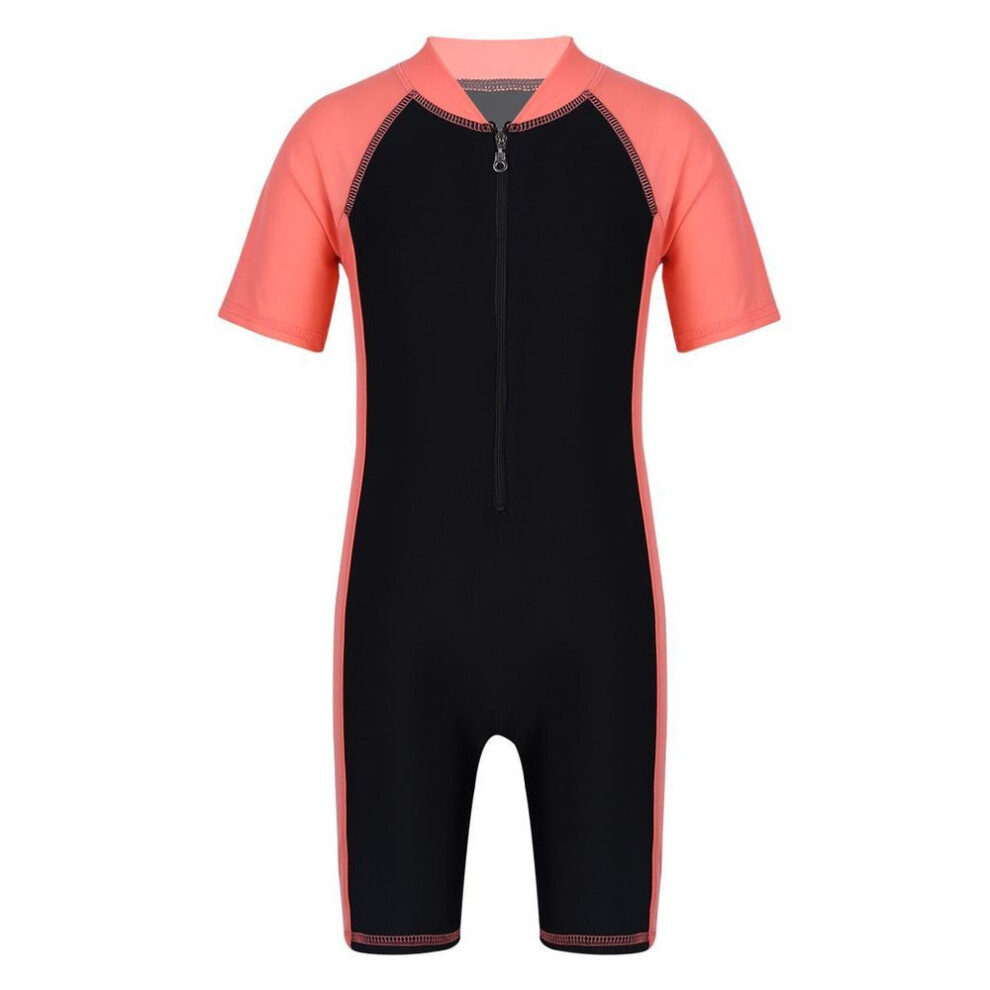 (watermelon red,black, 3-4 Years) Kids Boys Girls One Piece Upf 50+ Rash Guard Zip Shorty Wetsuit Training Swimsuit Bathing Suit