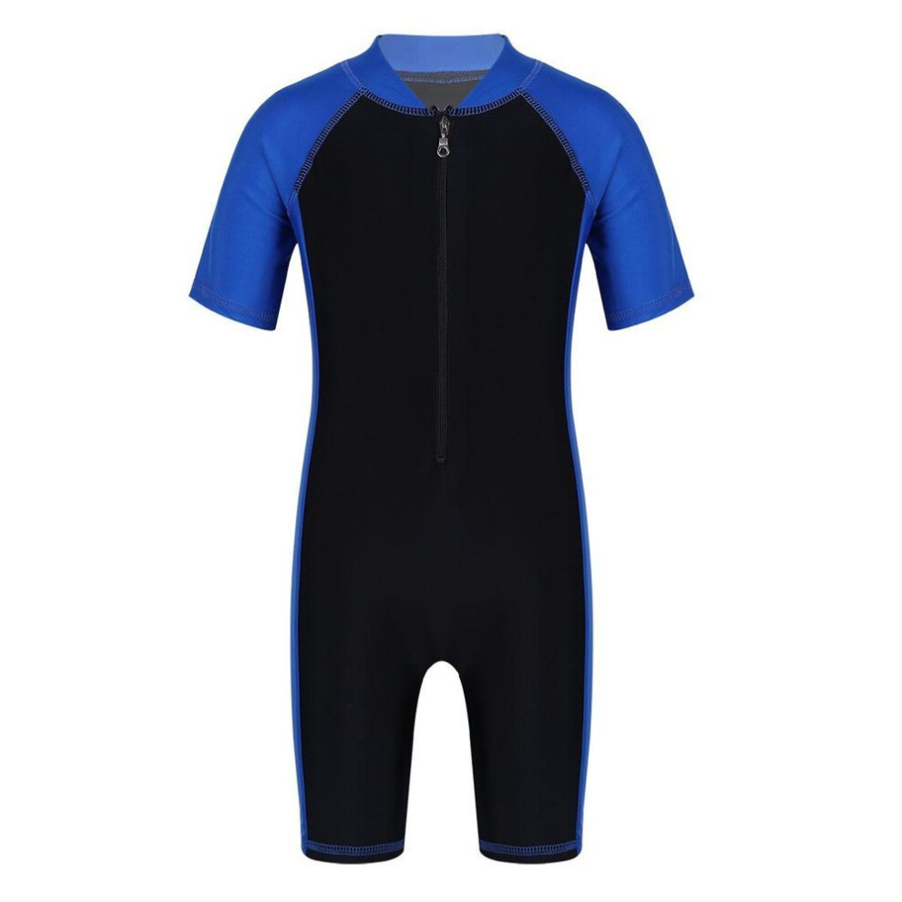 (blue,black, 5-6 Years) Kids Boys Girls One Piece Upf 50+ Rash Guard Zip Shorty Wetsuit Training Swimsuit Bathing Suit