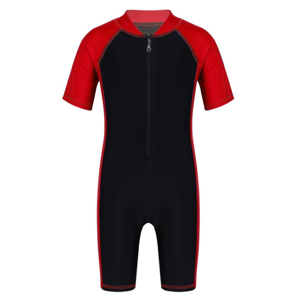 (red, 3-4 Years) Kids Boys Girls One Piece UPF 50+ Rash Guard Zip Shorty Wetsuit Training Swimsuit Bathing Suit