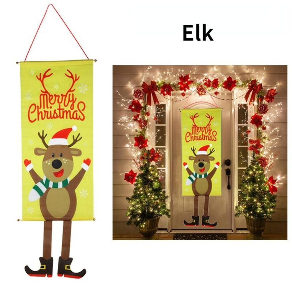 (Elk) 1set Merry Christmas Porch Door Banner Hanging Ornament Christmas Decoration For Home Xmas Natal Noel Happy New Year