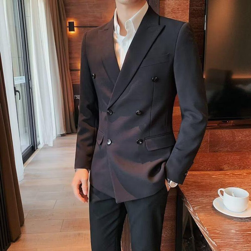 (black, L) Men Spring Autumn Double-breasted Casual Suit Jacket High-end British Business Trendy  Suit Jacket