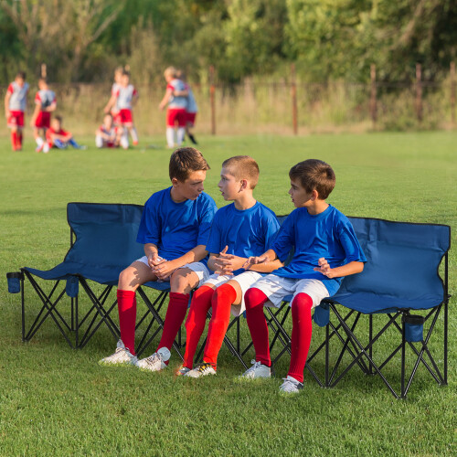 Outsunny Outsunny 6 Seater Folding Bench Camping Chair with Cup Holder, Blue