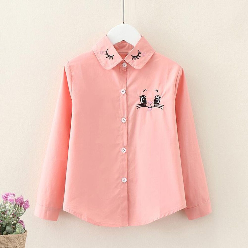 (pink, 14) Teenager Girls Students Shirts For School  Long Sleeve Girls White Embroidered Blouses Tops Spring Autumn Children Clothes