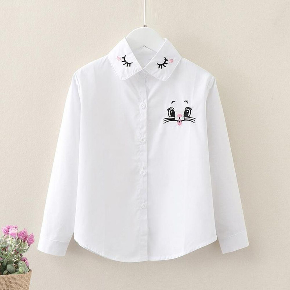 (white, 4T) Teenager Girls Students Shirts For School  Long Sleeve Girls White Embroidered Blouses Tops Spring Autumn Children Clothes