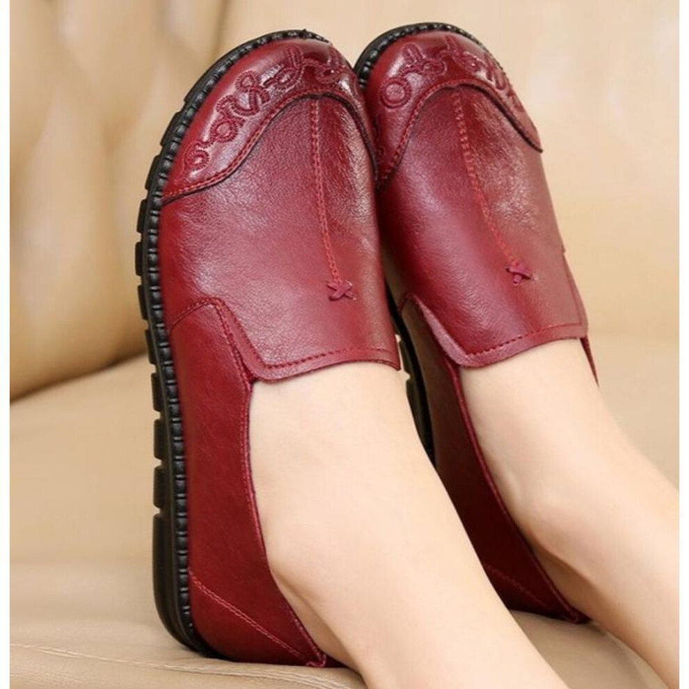 (wine red, 37) Women Leather Flats Female Flats Spring Shoes Comfortable Fashion Classic Women&apos;s Loafers Casual Leather Shoes