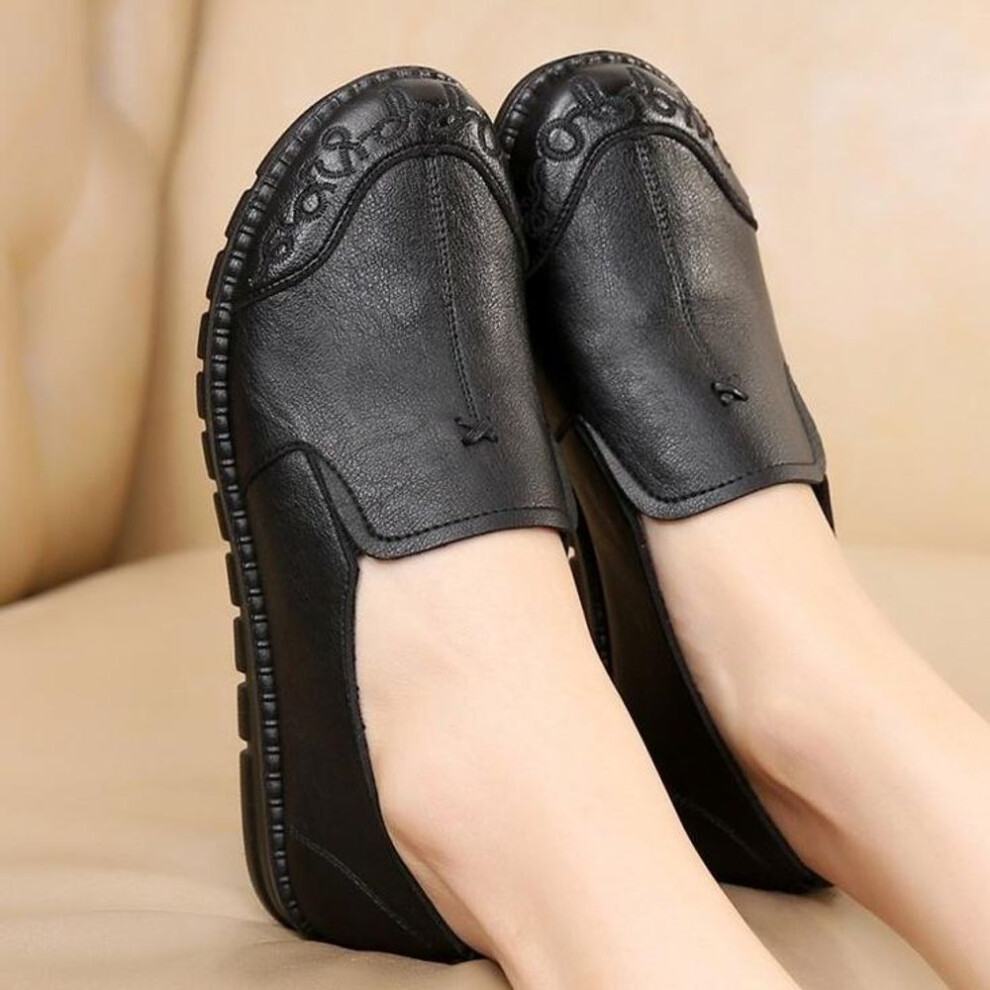 (black, 38) Women Leather Flats Female Flats Spring Shoes Comfortable Fashion Classic Women&apos;s Loafers Casual Leather Shoes