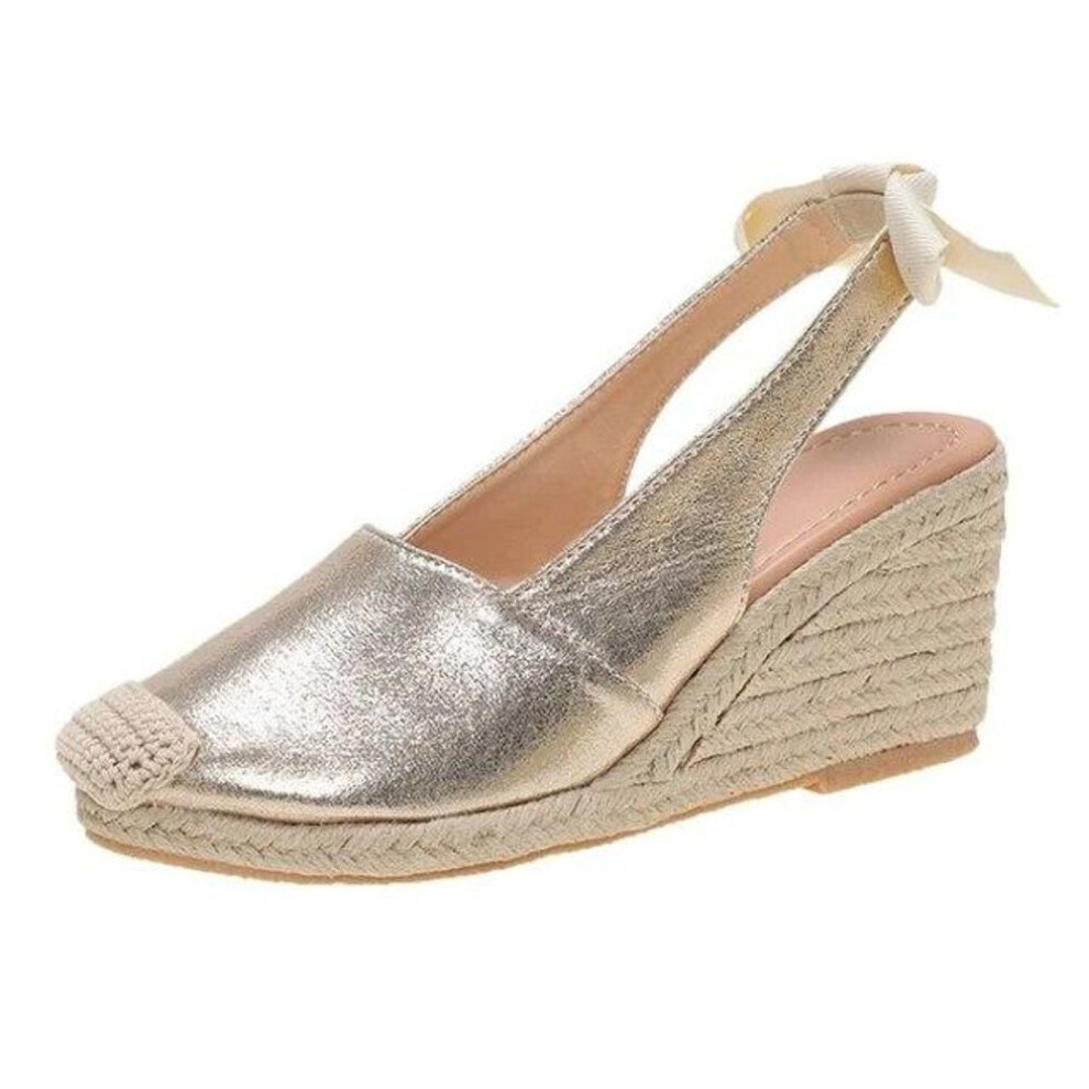 (gold, 40) Wedges Sandals For Women Closed Toe Bandage Espadrille Stylish Shoes  Platform Sandals  Zapatos De Mujer