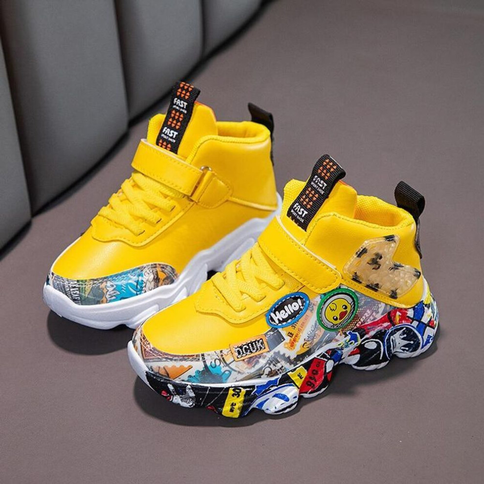 (yellow, 36) Children Sneakers Kids Casual Shoes Girls Boys Pu Leather Flats Rubber Sole  Toddlers Sports Shoe