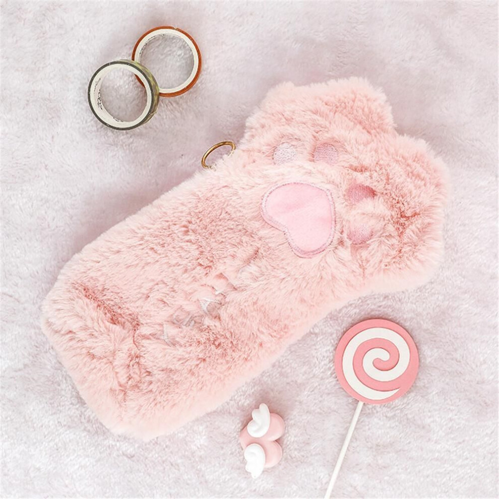 (pink) Fashion Cute Cat Paw Pencil Bag Kawaii Stationery Holder Bag Large Capacity Pen Case Makeup Pouch Soft Plush Cosmetic Storage Bag