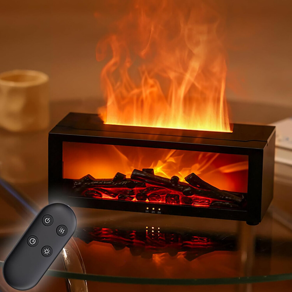 Black (Black) Fireplace Essential Oil Diffuser, Aromatherapy Diffuser, Ultrasonic Cool Mist Humidifier, 7 Colors Firelight Flame Diffuser With Remote 150Ml