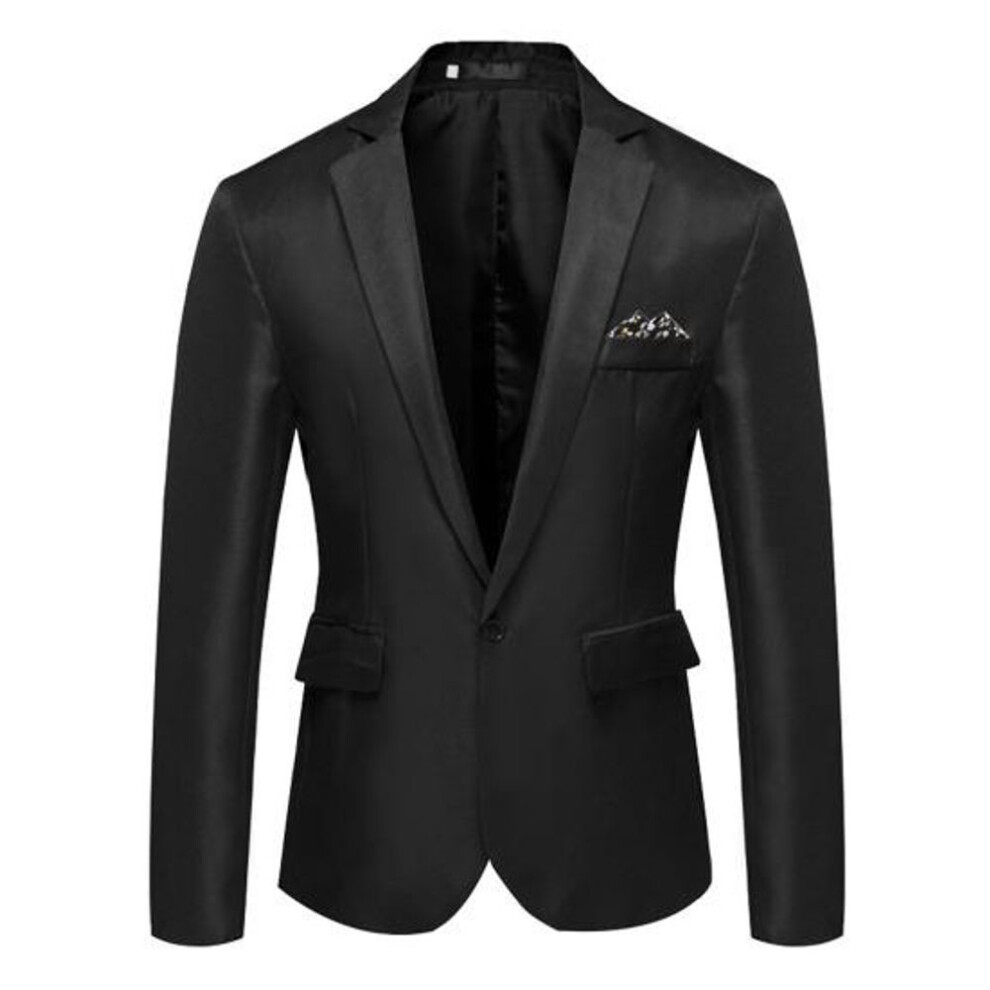 (black, 3XL) Autumn Men Slim Fit Suit Coat Lapel Long Sleeve Pockets Single Button Business Wedding Party Blazer Black White Stitching Suit Jacket