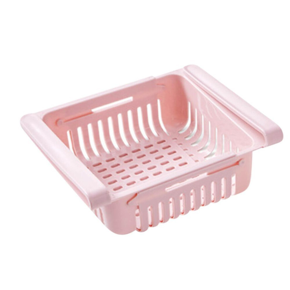 (pink) Pull-out Refrigerator Storage Box Holder Food Organizer Drawer Shelf Proper