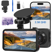 (A16W 2.5K Dash Cam Front Only with 128GB Card) Dash Cam WiFi, Car Camera Dash Cam W/ 128GB Card Dashcam 2.5K QHD 1440P Dash Cam Front, Dash Cameras W/APP, Night Vision, 170Wide Angle, G-sensor