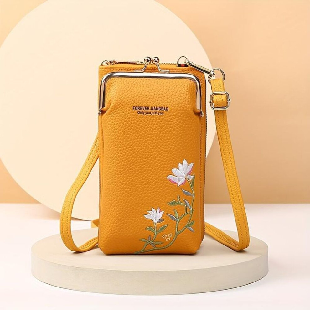 (yellow) Mini Floral Embroidered Crossbody Bag Stylish Women&apos;s Casual Handbag With Card Holder Purse Wallet And Phone Compartment Daily Use And Travel