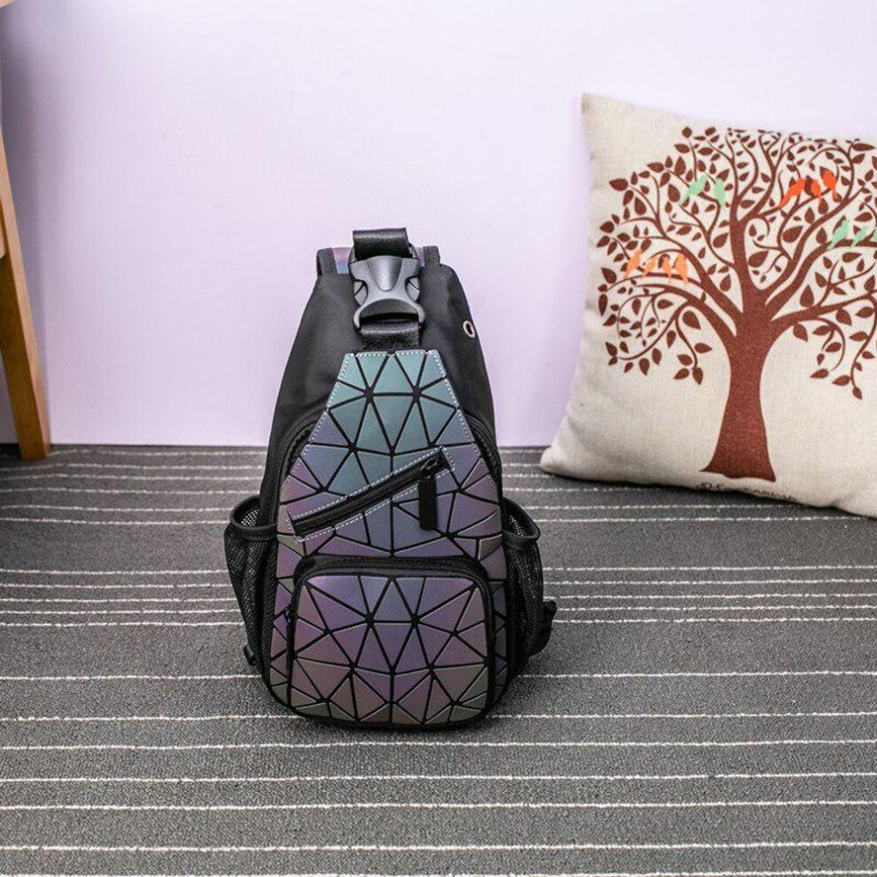 (black, 2) Luminous Bag Women Geometric Laser Backpack Quilted Shoulder Bags Hologram Laser Plain Chest Bag