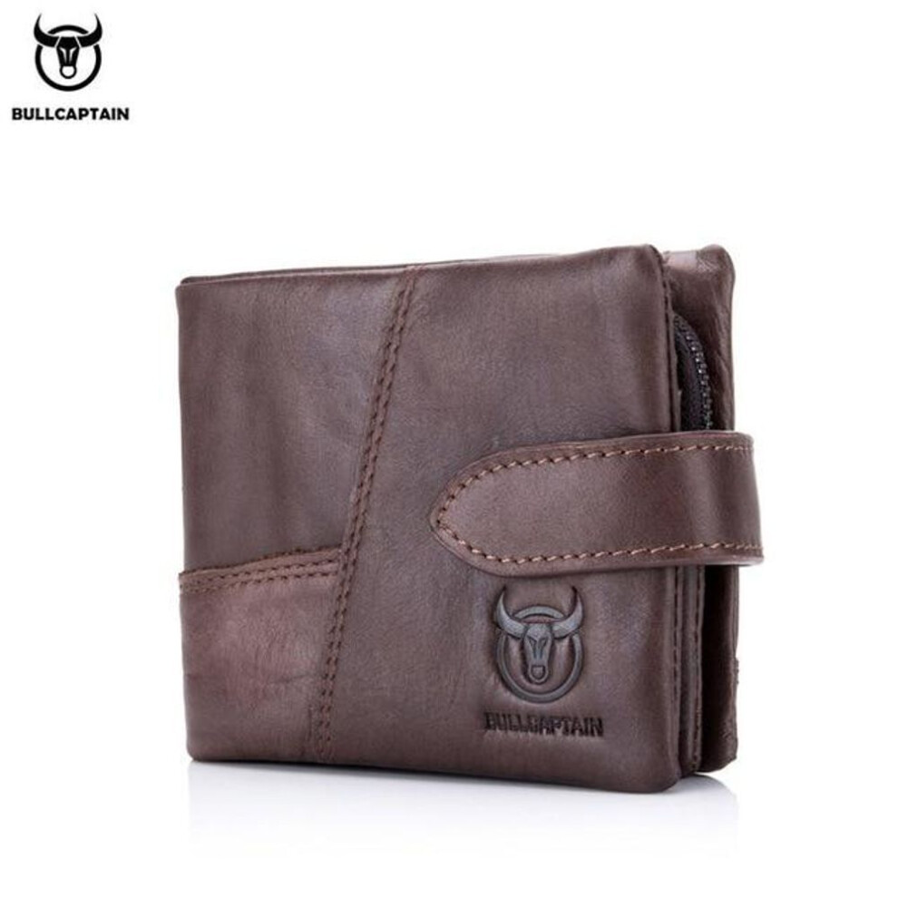 (coffee) Bullcaptain Leather Wallet With Rfid Wallets Card Holder Coin Purse Zipper Men Short Wallet&apos;s Fashion Men Walletes Coffee 01h