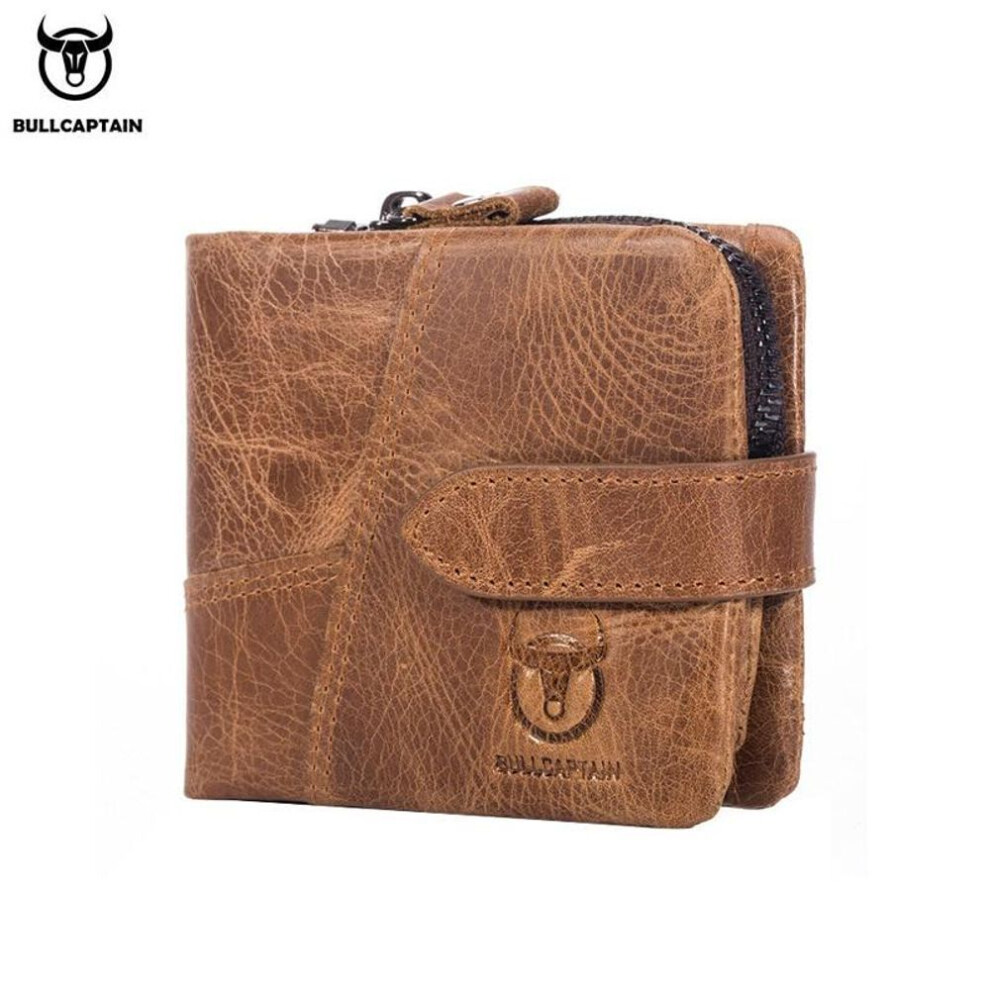 (brown) Bullcaptain Leather Wallet With Rfid Wallets Card Holder Coin Purse Zipper Men Short Wallet&apos;s Fashion Men Walletes Coffee 01h