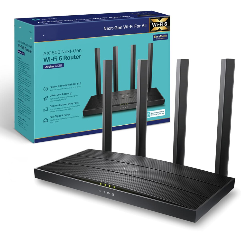 (Ax1500 Mbps Wifi6 Gigabit, New) Archer Ax18 Router Wifi 6 Ax1500mbps, Wifi Router,Gigabit Ethernet Ports, Vpn Router Server, Easy Setup, Internet Boo 4895316740063