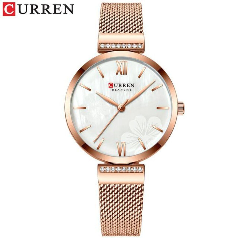 (rose gold) Curren Watches Women&apos;s Simple Fashion Quartz Watch Ladies Wristwatch Charm Bracelet Stainless Steel Clock 9067