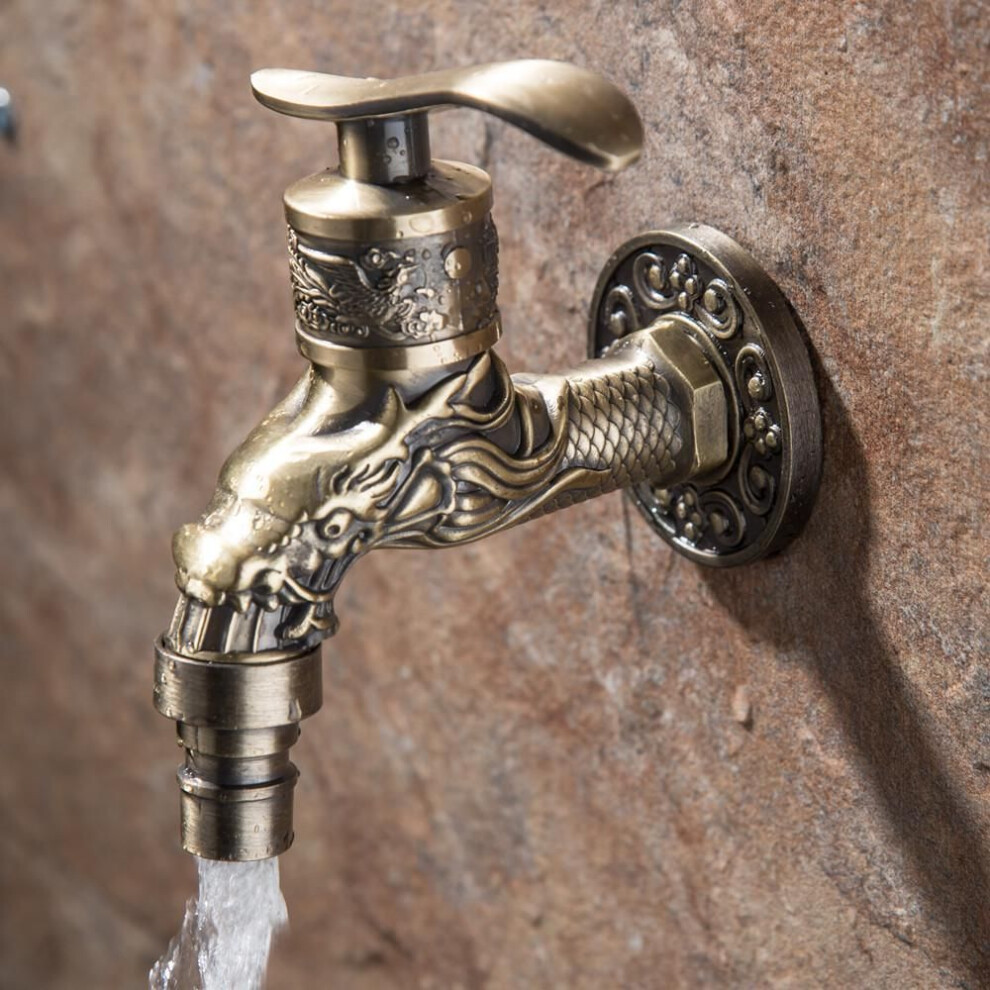 (brown) Bathroom Antique Bronze Dragon Carved Water Tap Wall Mount  Faucet Bibcock Taps Kitchen