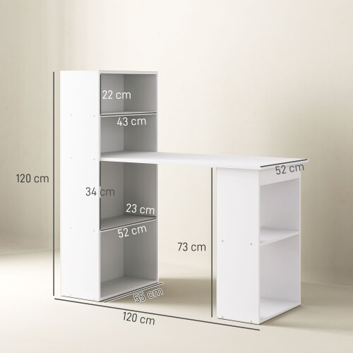 Homcom HOMCOM 120cm Computer Desk Bookshelf Writing Table 6 Shelves White 2