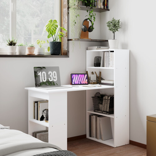Homcom HOMCOM 120cm Computer Desk Bookshelf Writing Table 6 Shelves White