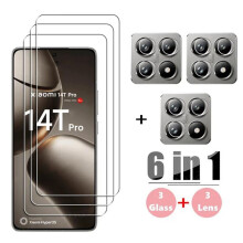 (white, XiaoMi 14T) 6Pcs [3+3] 6in1 for Xiaomi 14T / 14T Pro Clear Screen Protector Tempered Glass+ Camera Lens Film HD Full Screen Cover Glass Protective Film
