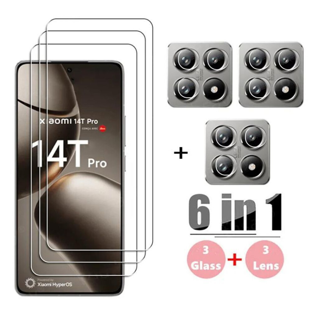 (white, XiaoMi 14T) 6Pcs [3+3] 6in1 for Xiaomi 14T / 14T Pro Clear Screen Protector Tempered Glass+ Camera Lens Film HD Full Screen Cover Glass Protec