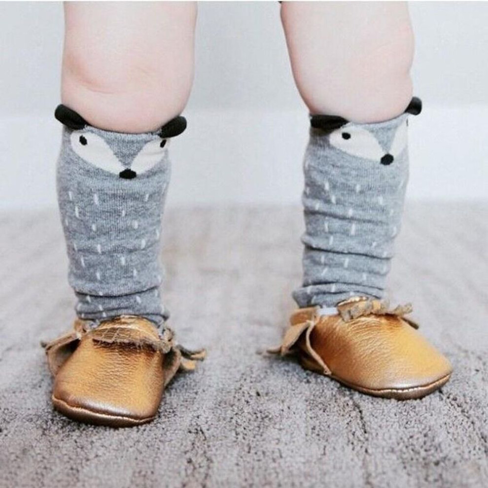 (dark gray, M) Unisex Lovely Cute Cartoon Fox Kids Baby Socks Knee Girl Boy Baby Toddler Socks Animal Infant Soft