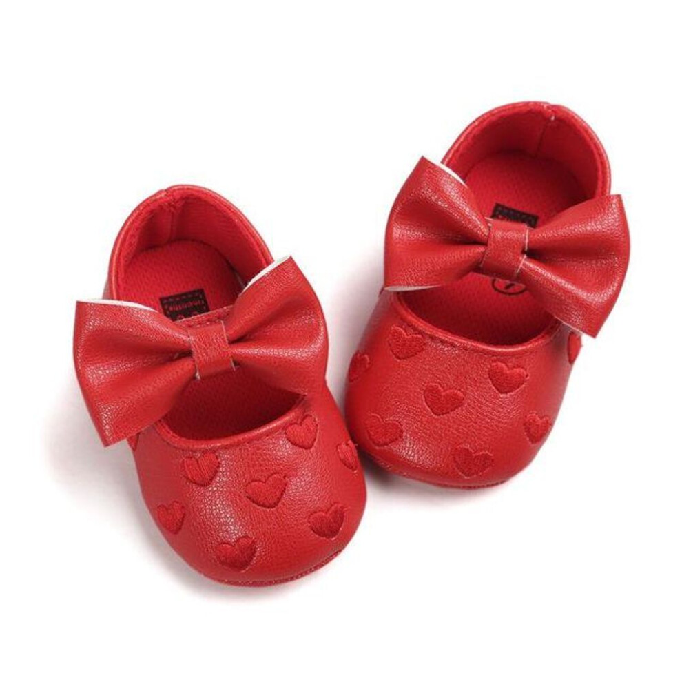 (red, 0-6m) Baby Pu Leather Baby Boy Girl Baby Moccasins Moccs Shoes Bow Fringe Soft Soled Non-slip Footwear