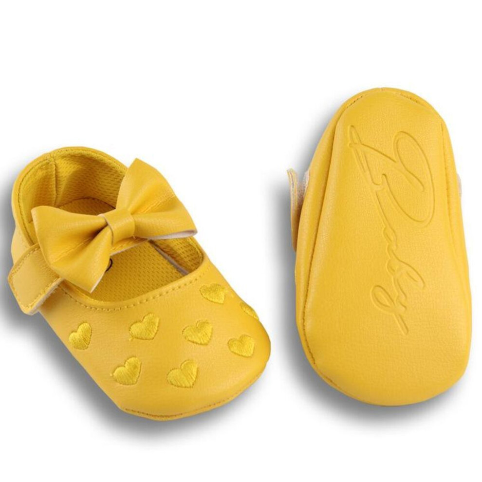 (yellow, 6-12m) Baby Pu Leather Baby Boy Girl Baby Moccasins Moccs Shoes Bow Fringe Soft Soled Non-slip Footwear