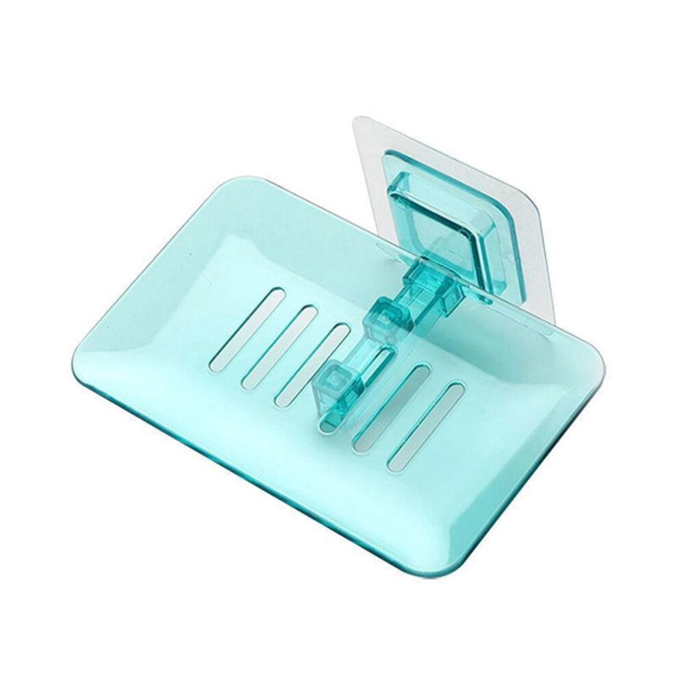 (blue) 1 Pc Soap Rack No Drilling Wall Mounted Double Layer Soap Holder Soap Sponge Dish Bathroom Accessories Soap Dishes Self Adhesive Zpg