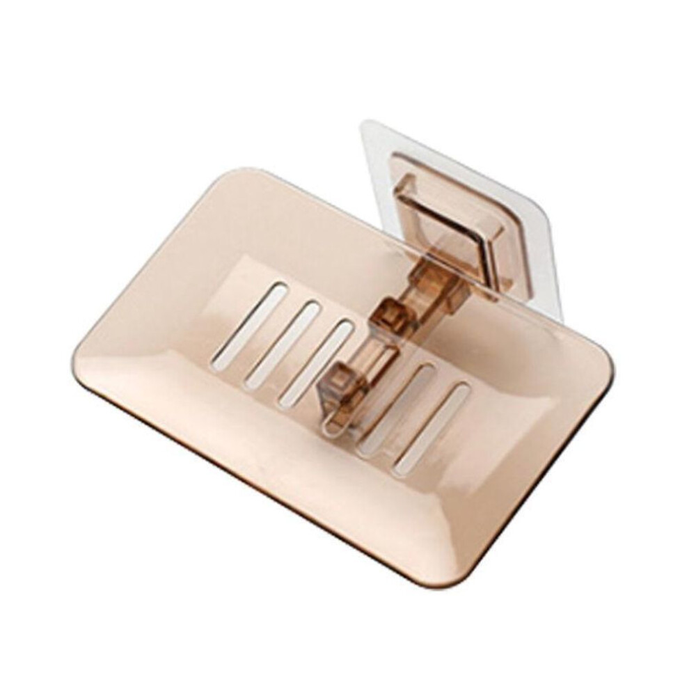 (brown) 1 Pc Soap Rack No Drilling Wall Mounted Double Layer Soap Holder Soap Sponge Dish Bathroom Accessories Soap Dishes Self Adhesive Zpg