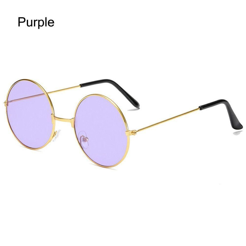 (purple) Retro Hippie Disco Women Men Round Sunglasses Circle Glasses Metal Sunglasses Eyewear