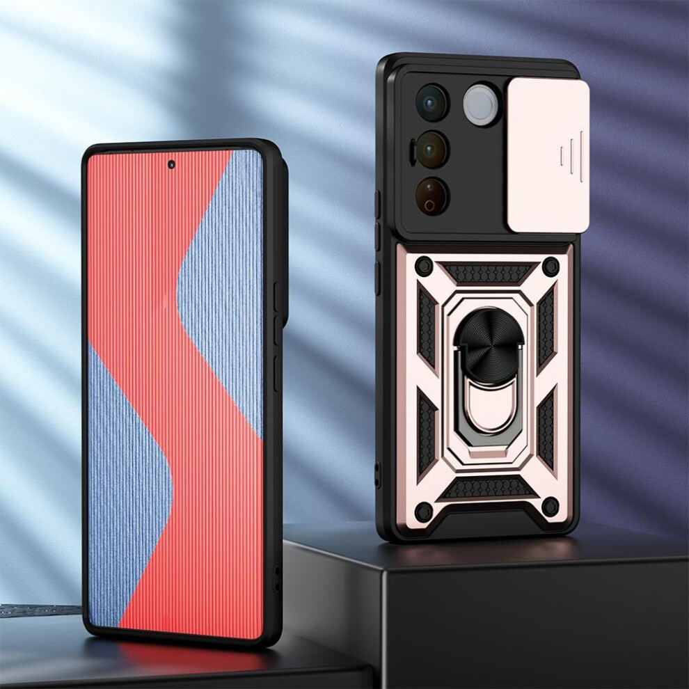 (rose gold, for VIVO Y36 5G) KEYSION Shockproof Armor Case for VIVO V27 5G V27e V25e Slide Camera Lens Protection Ring Stand Phone Cover for VIVO Y36 5G Y35
