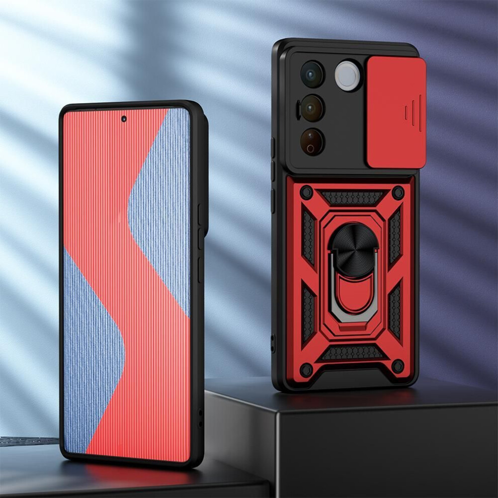 (red, for VIVO V25) Keysion Shockproof Armor Case For Vivo V27 5g V27e V25e Slide Camera Lens Protection Ring Stand Phone Cover For Vivo Y36 5g Y35