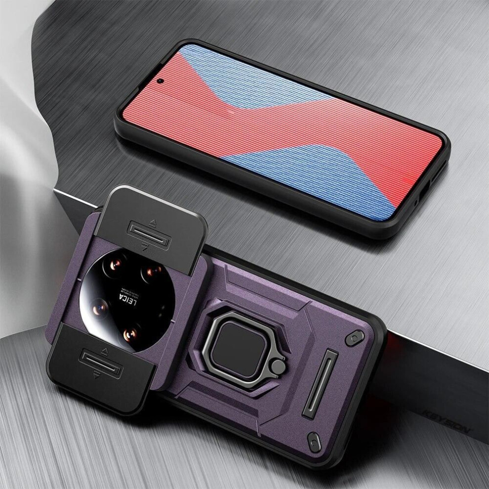 (purple, for Xiaomi 14 Ultra) Keysion Shockproof Case For Xiaomi 14 Ultra 5g 14 Pro 5g Slide Camera Lens Protection Ring Stand Phone Back Cover For Redmi A3