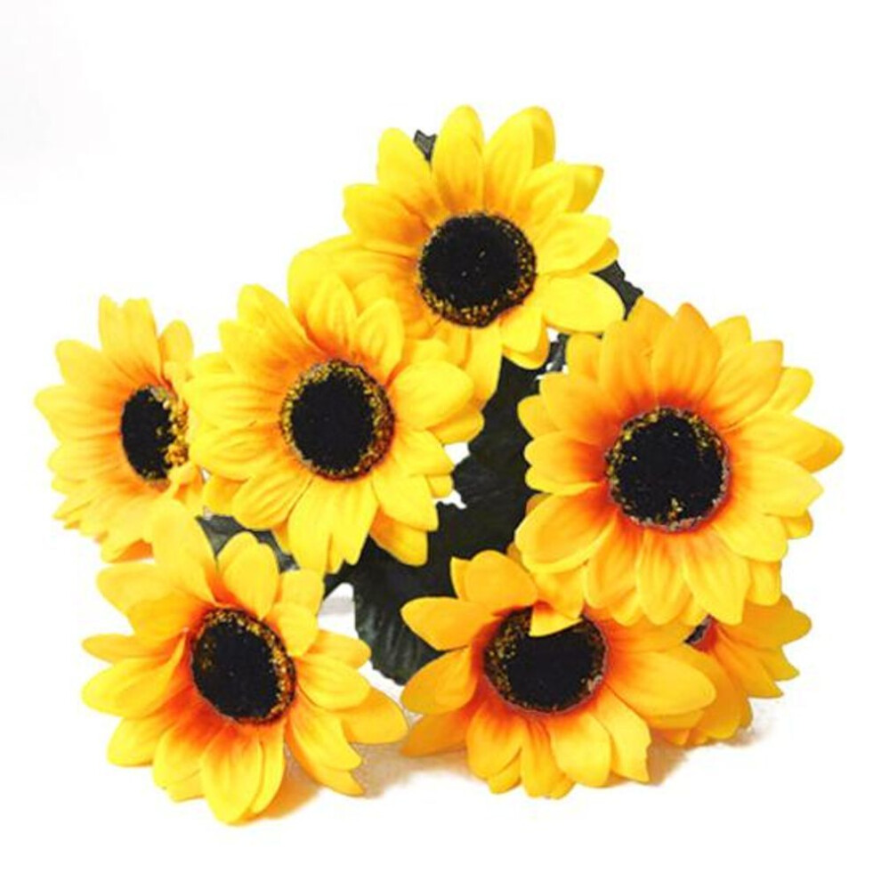 (as the picture) 1 Bouquet 7 Heads Artificial Sunflower Faux Silk Flowers Home Wedding Decor