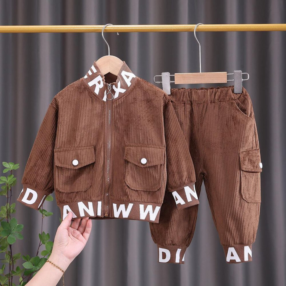 (brown, 90cm) White Black Brown Spring Autumn Baby Boys Clothes Suit Children Fashion Jacket Pants Two Pcs Sets Toddler Casual Costume Infant Kids Tracksuits