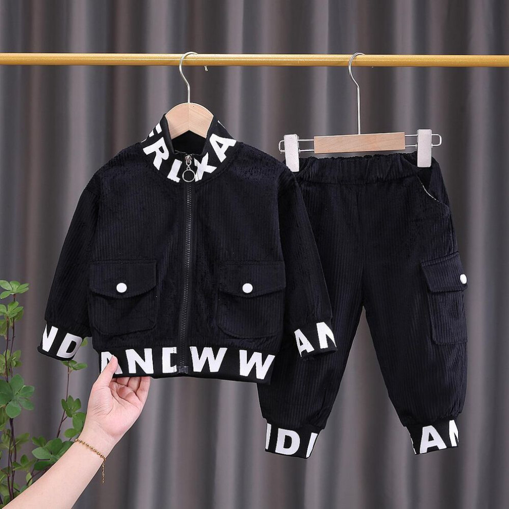 (black, 90cm) White Black Brown Spring Autumn Baby Boys Clothes Suit Children Fashion Jacket Pants Two Pcs Sets Toddler Casual Costume Infant Kids Tracksuits