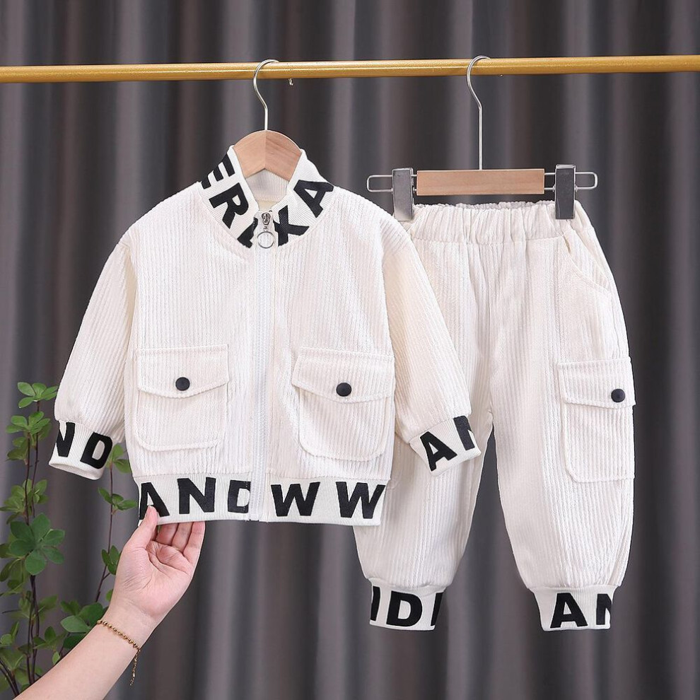 (white, 80cm) White Black Brown Spring Autumn Baby Boys Clothes Suit Children Fashion Jacket Pants Two Pcs Sets Toddler Casual Costume Infant Kids Tracksuits