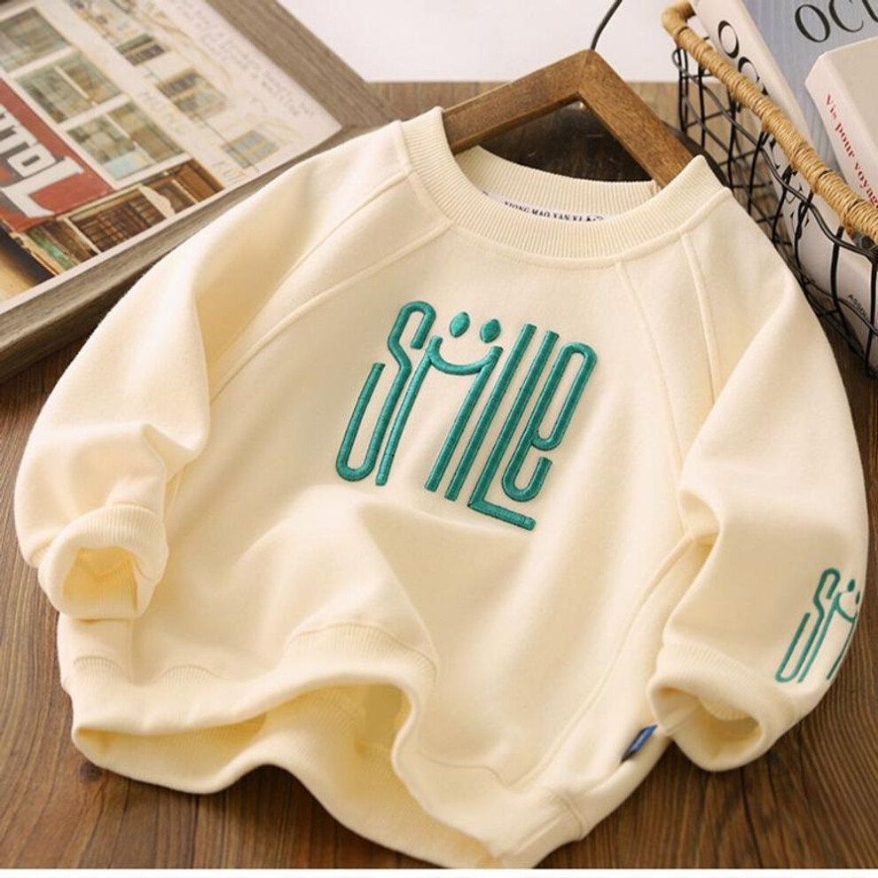 (apricot, 110) Spring Autumn Boys Shirt Fashion Letter Smile Full Sleeve Teenager Boys Sweatshirt 3-12 Years Children Top Clothes