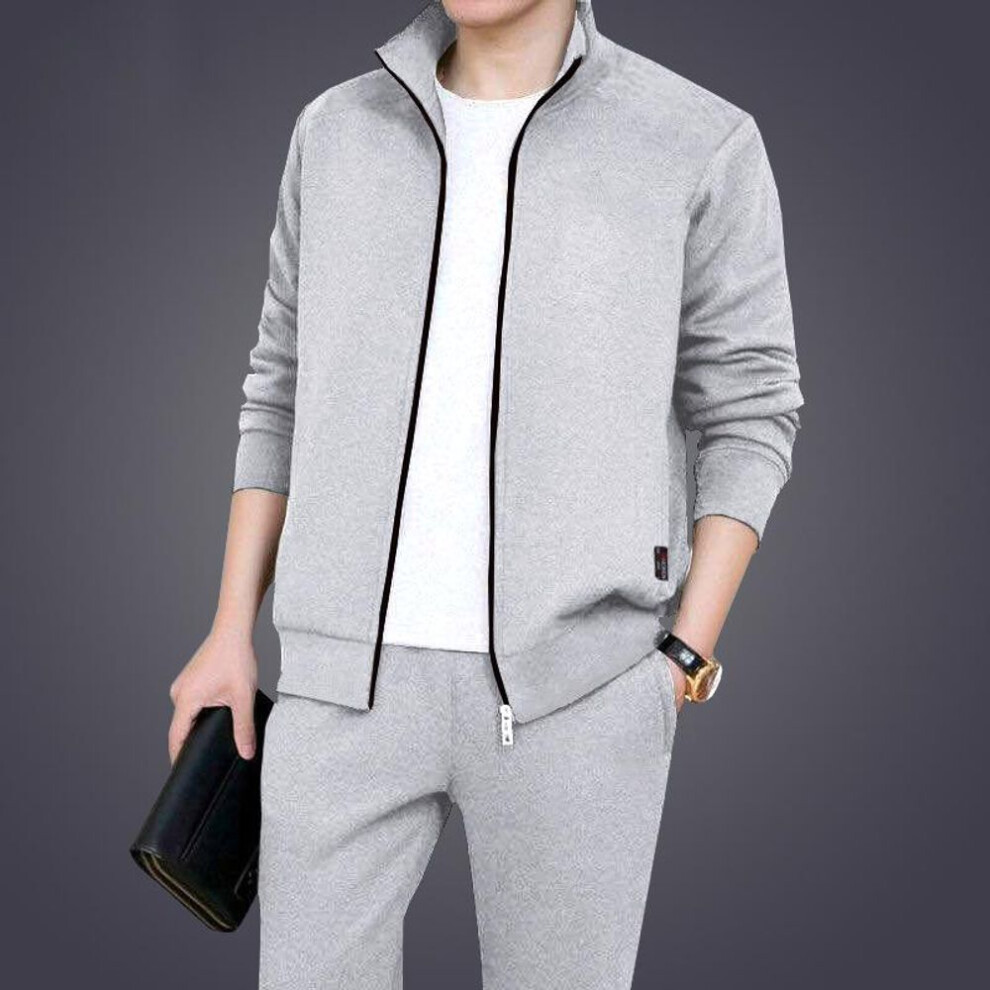(light gray, XXL) Mens Fashion Casual Sports Jogging Suit Tracksuits Sportswear Jackets + Pants 2 Pieces Sets  Men Outfits Gym Clothes